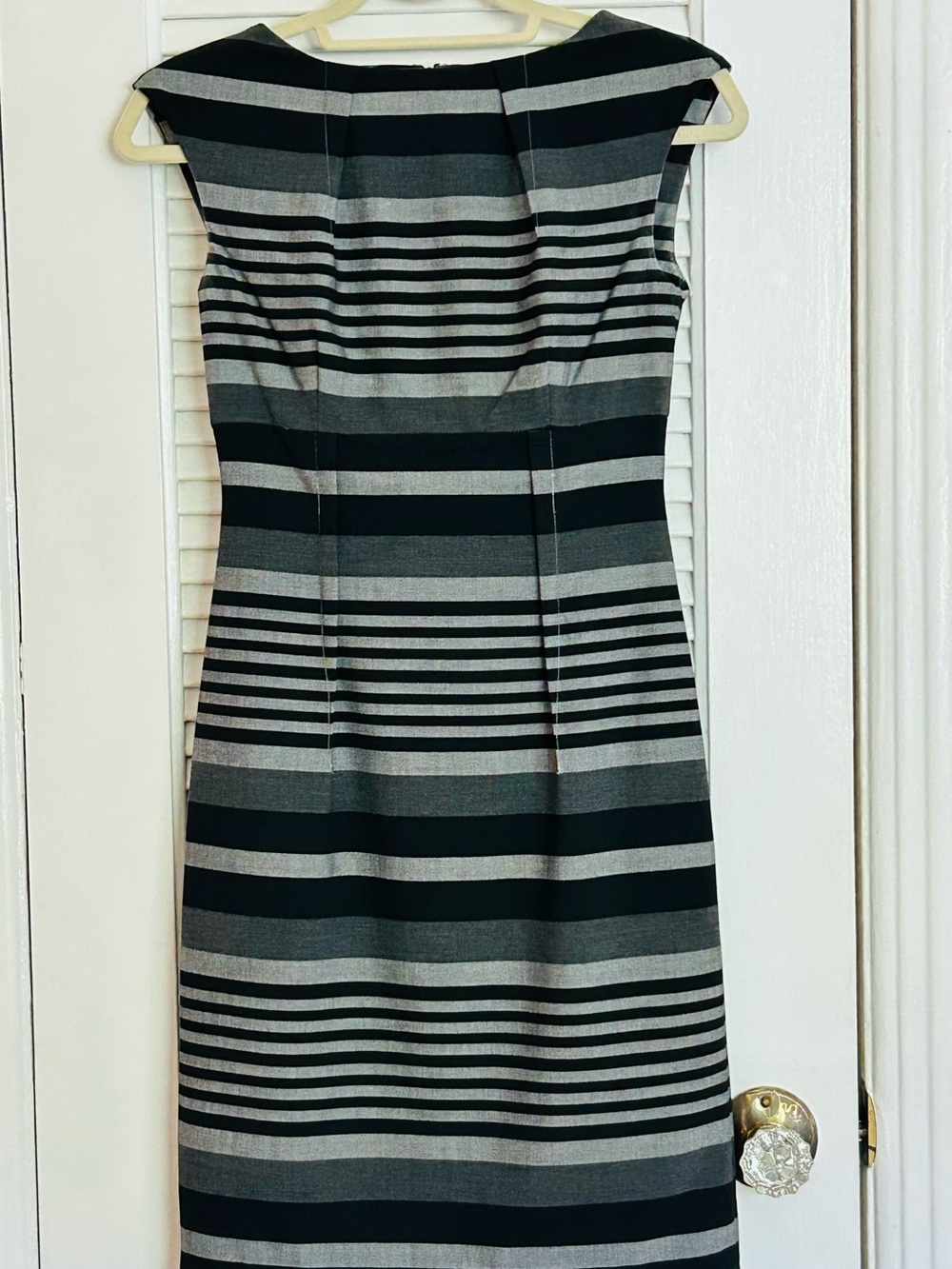 Calvin Klein Black and Gray Striped Midi Sheath Dress